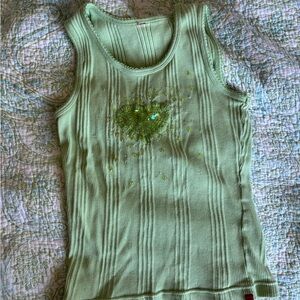 Esprit vintage Green Sleeveless Ribbed Top with Heart Design